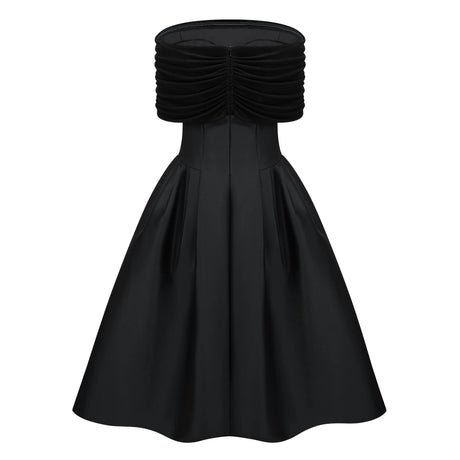 Ainara Black Off Shoulder Polished Midi Dress