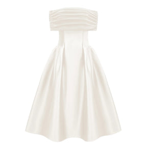 Ainara White Off Shoulder Polished Midi Dress