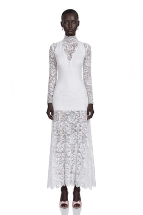Airelle White Satin Panel Lace Maxi Dress