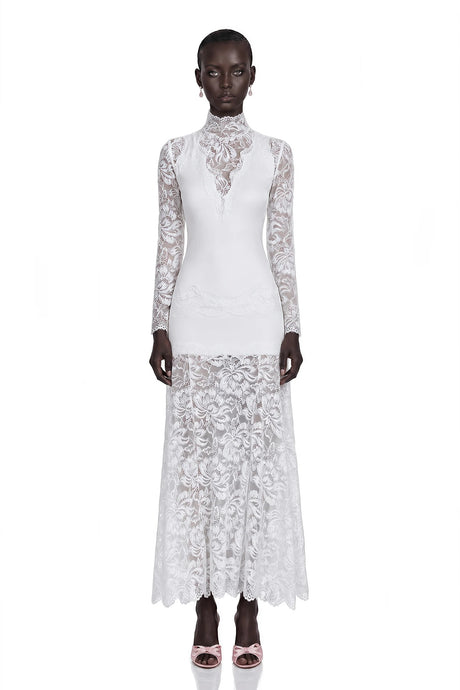 Airelle White Satin Panel Lace Maxi Dress