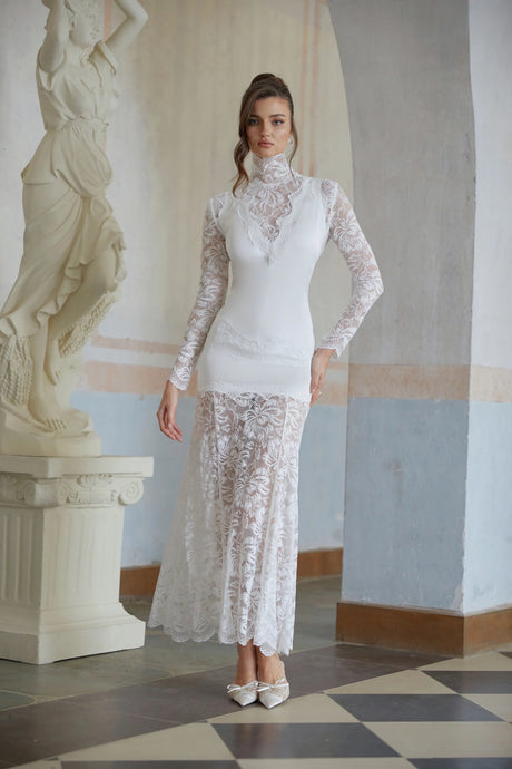 Airelle White Satin Panel Lace Maxi Dress