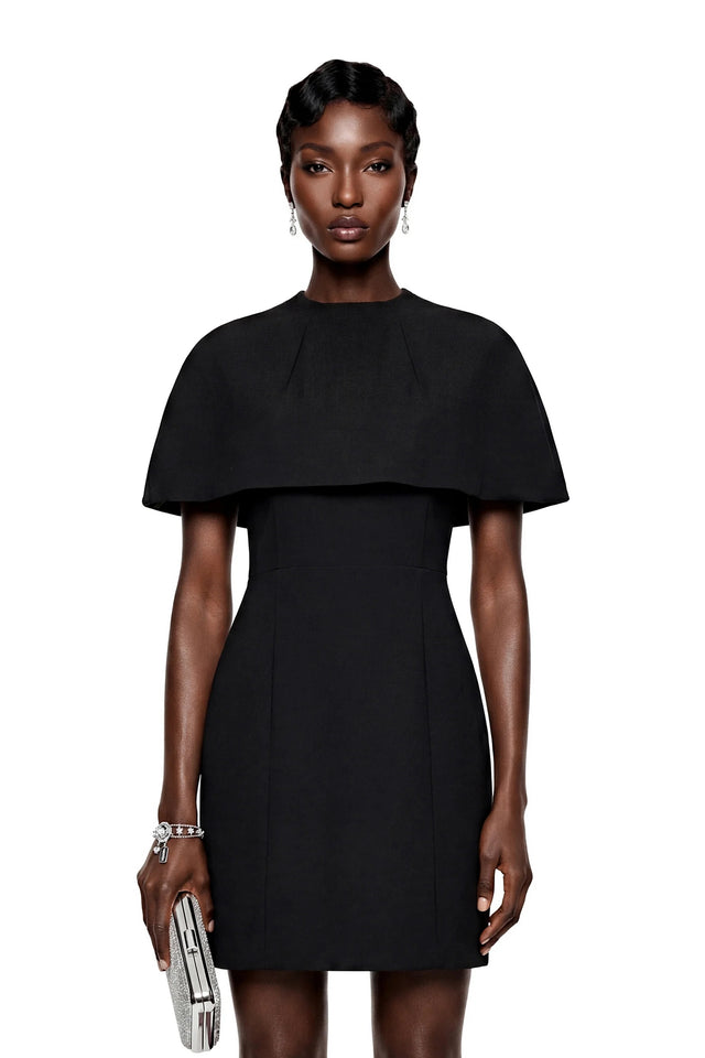 Aisha Black Structured Cape  Mini Dress Set