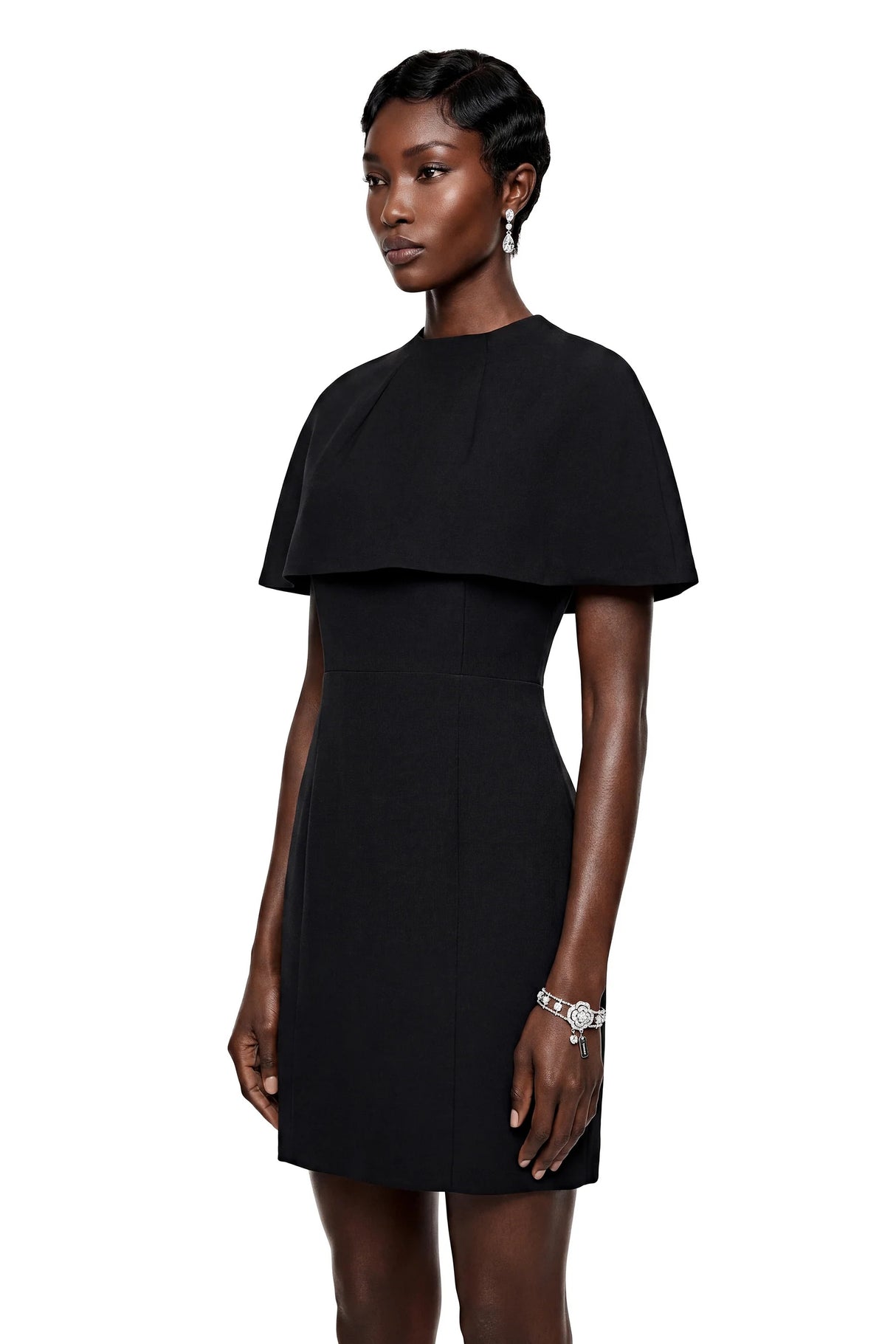 Aisha Black Structured Cape  Mini Dress Set