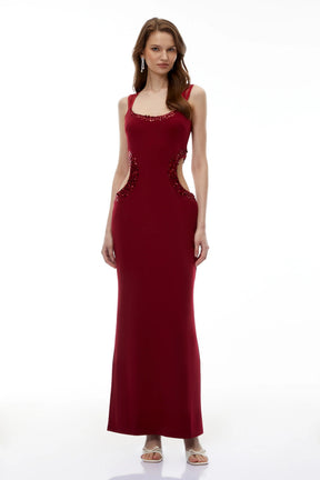 Aisha Red Embellished CutOut Maxi Dress