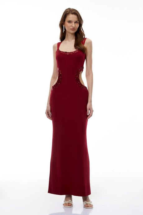 Aisha Red Embellished CutOut Maxi Dress