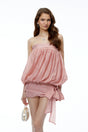 Akaroa Pink Off Shoulder Ruched Mini Dress with Bow