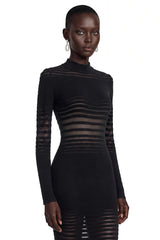 Alani Black Midi Dress with Semisheer Panels