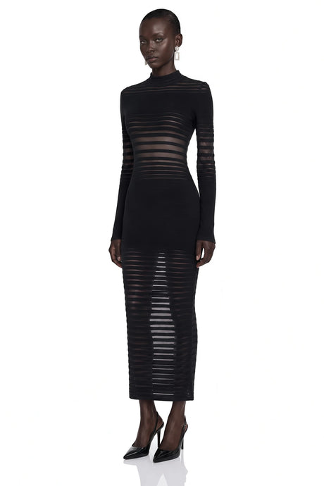 Alani Black Midi Dress with Semisheer Panels