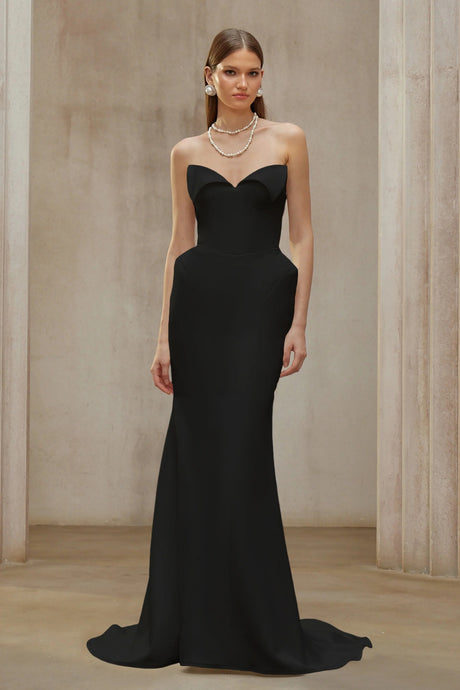 Alba Black Barrel Waist Corset Maxi Dress