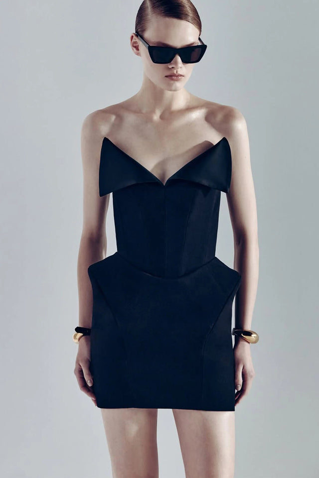 Alba Black Barrel Waist Corset Mini Dress