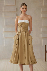 Alba Khaki Trench Style Midi Dress