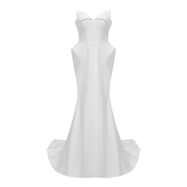 Alba White Barrel Waist Corset Maxi Dress