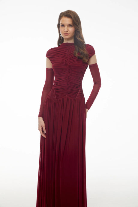 Kali Maxi Dress Red Mock Neck Ruched