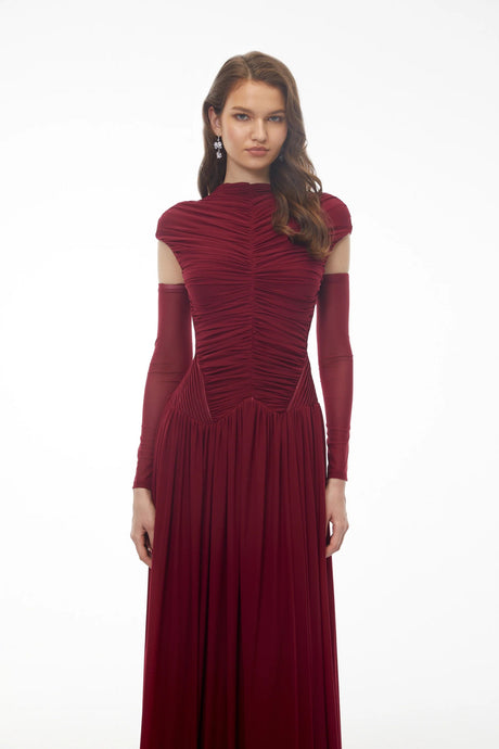 Kali Maxi Dress Red Mock Neck Ruched