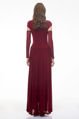 Alberte Red Mock Neck Ruched Maxi Dress