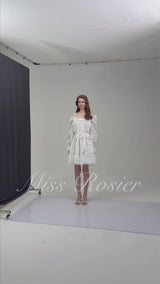 Alcestis White Ruffled Mini Dress with SelfTie