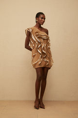 Alchimie Brown Ruffled Tulle Mini Dress