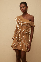 Alchimie Brown Ruffled Tulle Mini Dress