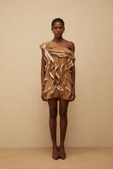 Alchimie Brown Ruffled Tulle Mini Dress