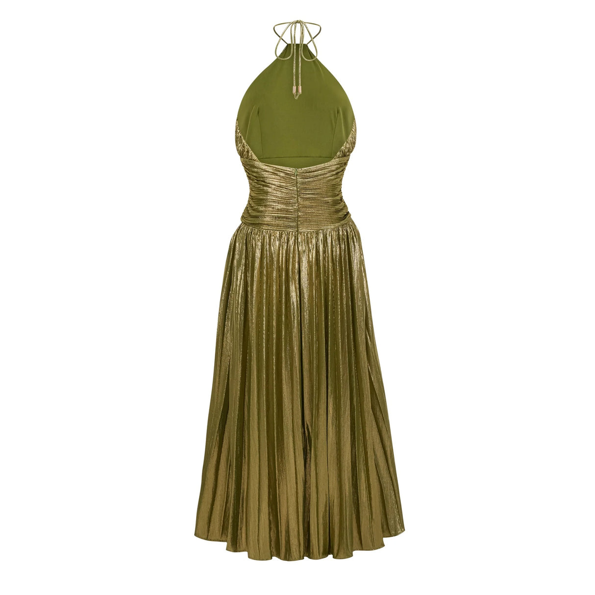 Alchimie Gold Glossy Pleated Maxi Dress