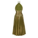 Alchimie Gold Glossy Pleated Maxi Dress