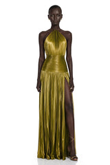 Alchimie Gold Glossy Pleated Maxi Dress