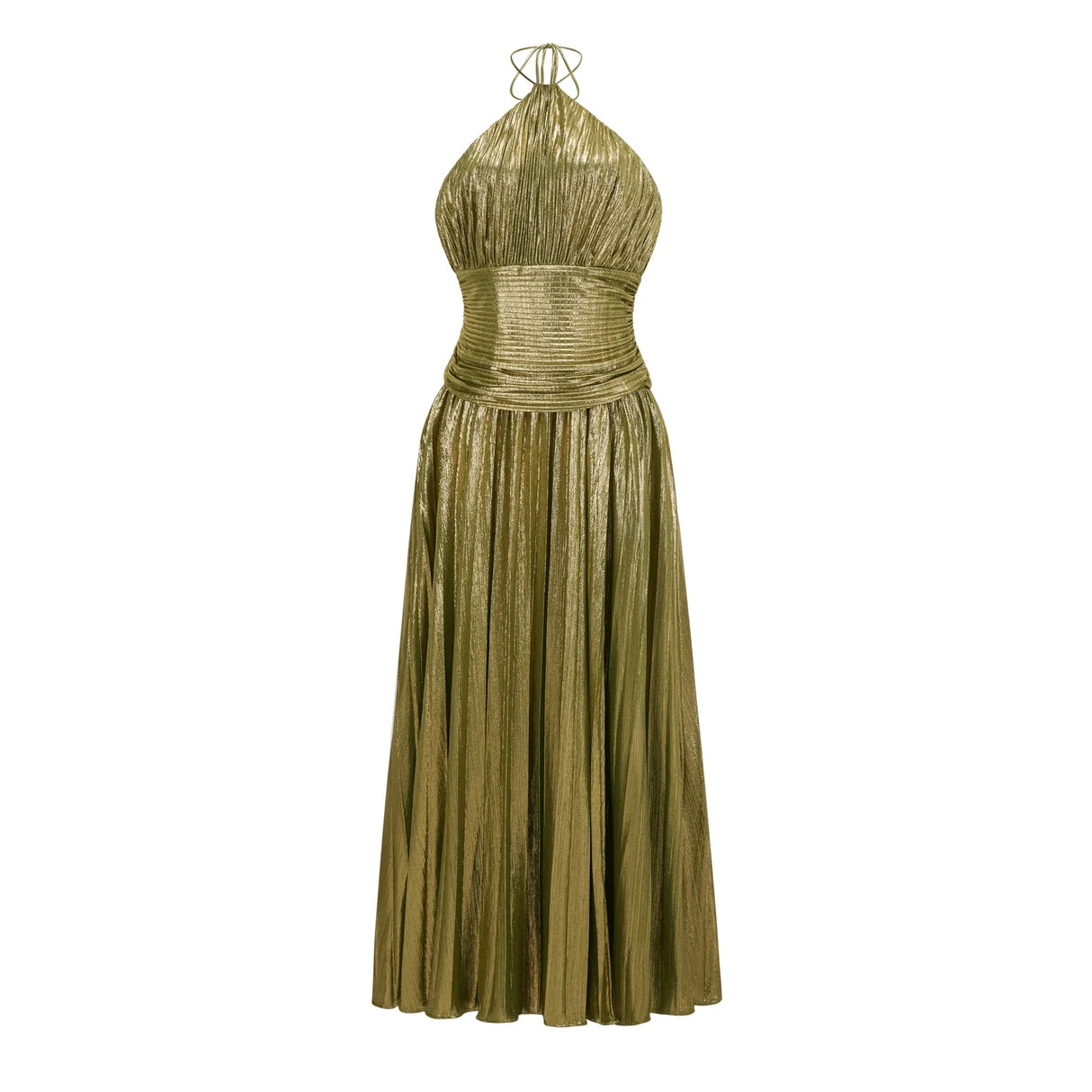 Alchimie Gold Glossy Pleated Maxi Dress