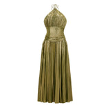 Alchimie Gold Glossy Pleated Maxi Dress