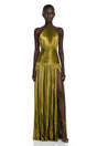 Alchimie Gold Glossy Pleated Maxi Dress