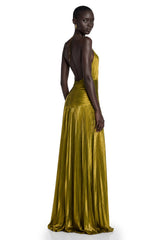 Alchimie Gold Glossy Pleated Maxi Dress