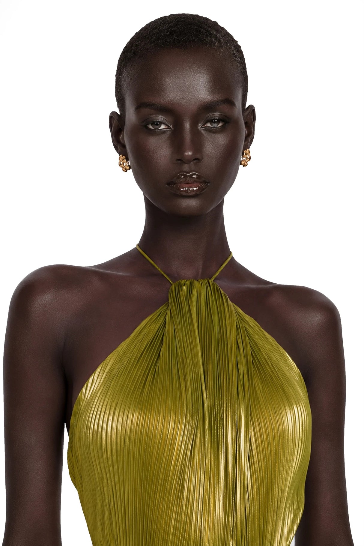 Alchimie Gold Glossy Pleated Maxi Dress