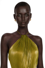 Alchimie Gold Glossy Pleated Maxi Dress