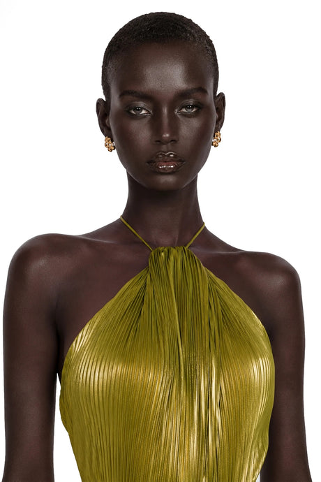 Myla Maxi Dress Gold Glossy Pleated