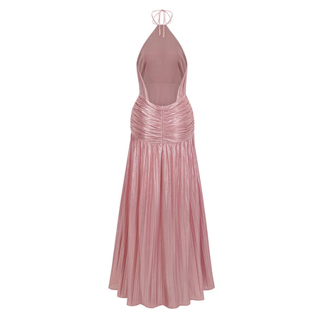 Alchimie Pink Glossy Pleated Maxi Dress
