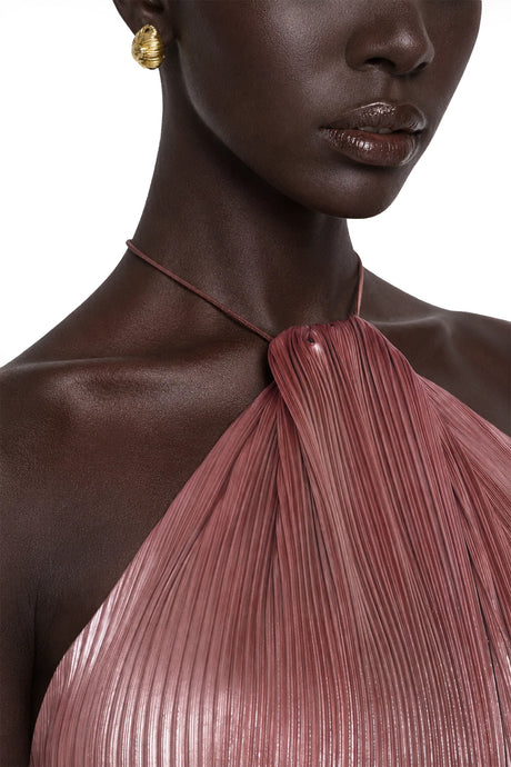Alchimie Pink Glossy Pleated Maxi Dress