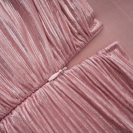 Alchimie Pink Glossy Pleated Maxi Dress