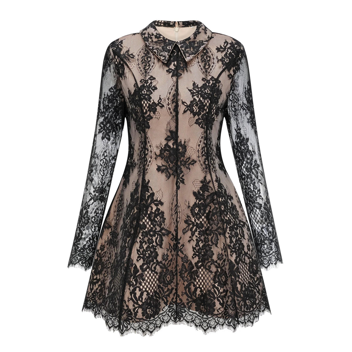 Aleksandra Black Floral Lace Mini Dress