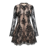 Aleksandra Black Floral Lace Mini Dress