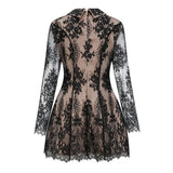 Aleksandra Black Floral Lace Mini Dress