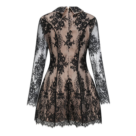 Aleksandra Black Floral Lace Mini Dress