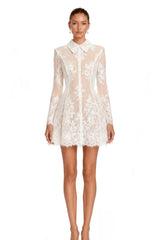 Aleksandra White Floral Lace Mini Dress