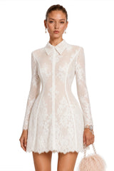 Aleksandra White Floral Lace Mini Dress