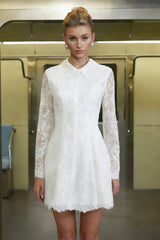 Aleksandra White Sequin Floral Lace Mini Dress
