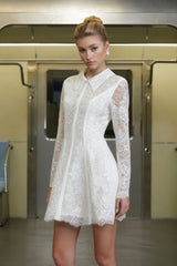 Aleksandra White Sequin Floral Lace Mini Dress