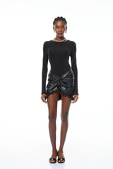 Alexandra Black Twisted Leather Panel Mini Dress