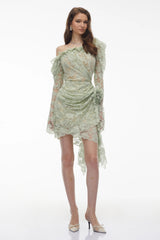 Alexis Sage Green SemiSheer Floral Lace Mini Dress
