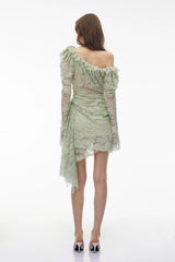 Alexis Sage Green SemiSheer Floral Lace Mini Dress