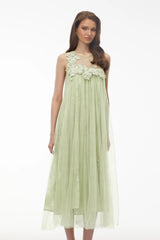 Alice Mint green Floral Embroidered Midi Dress