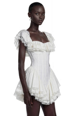 Alice White Ruffled Mini Dress with Lace Trim