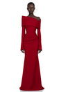 Alina Red Asymmetrical Draped Maxi Dress